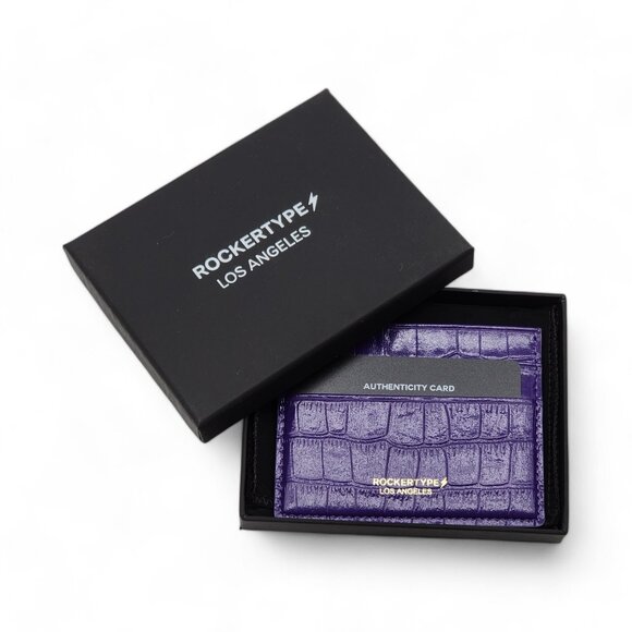 Rockertype Cardholder Wallet Crocodile Embossed Italian Leather Purple - Picture 4 of 4